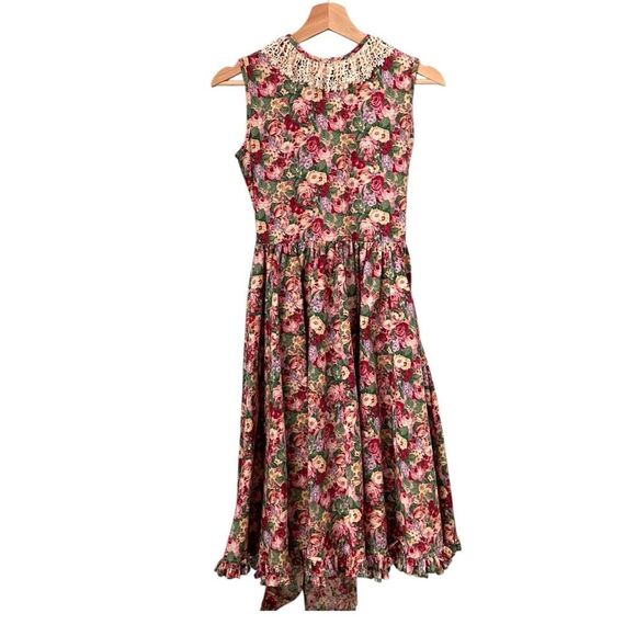 Vintage Three Blind Mice Floral Sleeveless Dress with Lace Collar in Size 14 - Picture 3 of 9